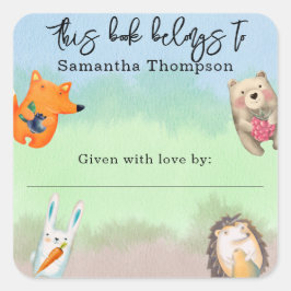 Pegatina Cuadrada Animales de Woodland - este libro pertenece a