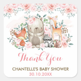 Pegatina Cuadrada Animales del bosque de Woodland Gracias Por Favor