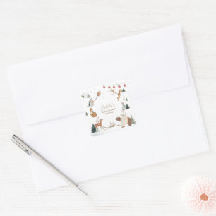 Pegatina Cuadrada Animales del bosque invernal Baby Shower
