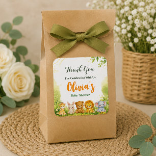 Pegatina Cuadrada Animales del bosque verde Celebración de cumpleaño