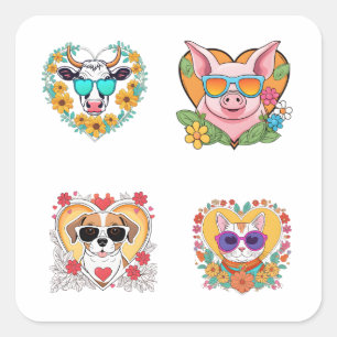 Pegatina Cuadrada Animales domésticos divertidos Personalizados Pega