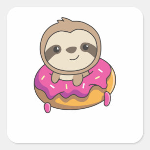 Pegatina Cuadrada Animales Dulces Y Graciosos Con Fallos De Donut