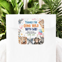 Pegatina Cuadrada Animales Fiestas salvajes: Safari de primer cumple