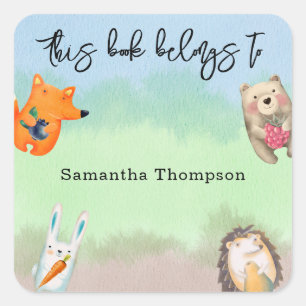 Pegatina Cuadrada Animales forestales - este libro pertenece a