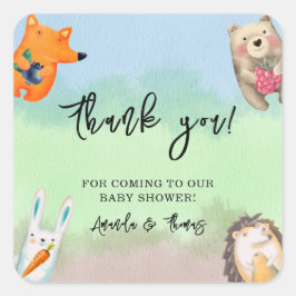 Pegatina Cuadrada Animales forestales - gracias por la ducha de bebé
