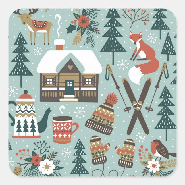 Pegatina Cuadrada Animales Forestales: Invernadero Sin Marea. (Anverso)