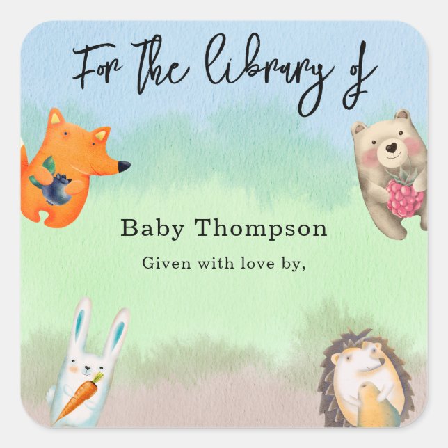 Pegatina Cuadrada Animales forestales - para la biblioteca de (Anverso)