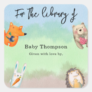 Pegatina Cuadrada Animales forestales - para la biblioteca de