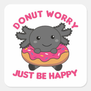 Pegatina Cuadrada Animales Graciosos De Axolotl En Donut Pink Square