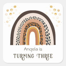 Pegatina Cuadrada Animales Rainbow Boho Imprimir tercer cumpleaños