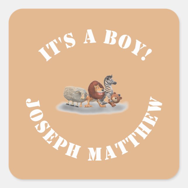 Pegatina Cuadrada Animales rellenos de felpa con tema (Anverso)