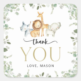 Pegatina Cuadrada Animales safari, jungla, salvaje, primer cumpleaño