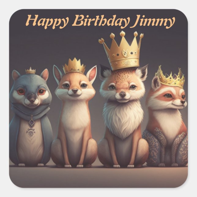 Pegatina Cuadrada Animales salvajes con coronas en cadena (Anverso)