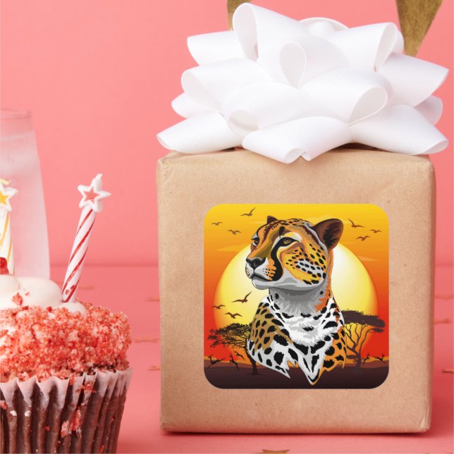 Pegatina Cuadrada Animales salvajes de la costa africana Cheetah (Fiesta)