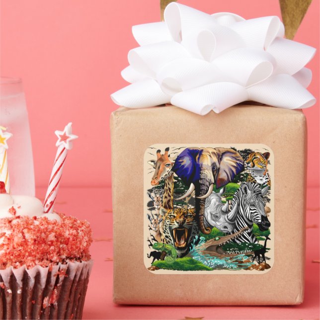 Pegatina Cuadrada Animales salvajes de sabana africanos (Fiesta)