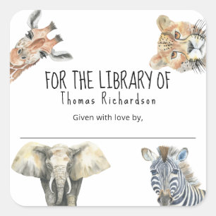 Pegatina Cuadrada Animales Salvajes de Safari - Para la biblioteca d