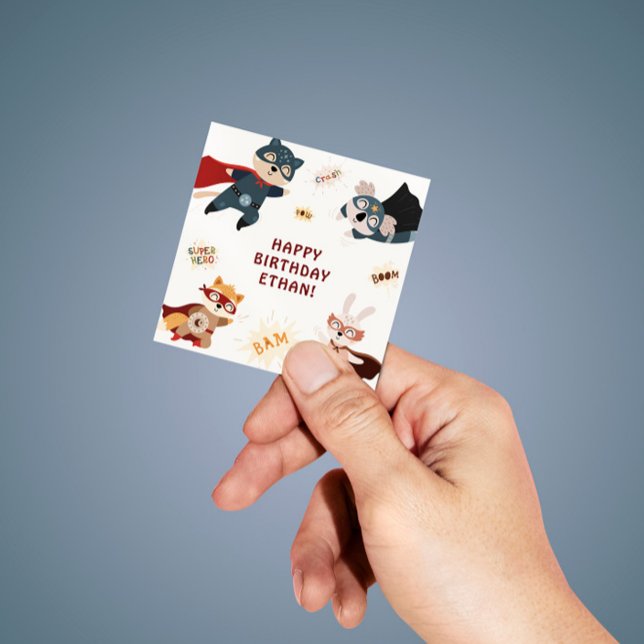 Pegatina Cuadrada Animales Súperhéroes Fiesta de Cumpleaños de Niños (Subido por el creador)