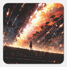 Pegatina Cuadrada Anime art with vibrant sky