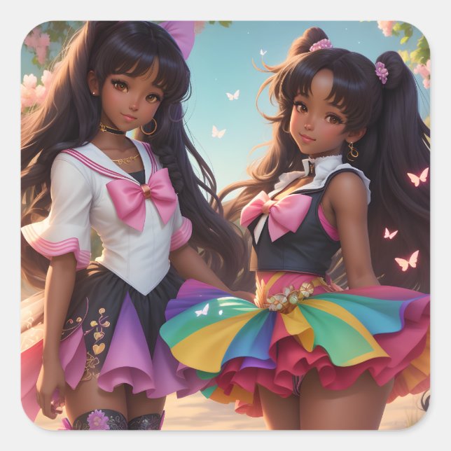 Pegatina Cuadrada Anime Black Chicas Rainbow Animecus (Anverso)