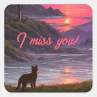 Anime cat al lado de una postal del lago