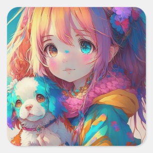 Pegatina Cuadrada Anime Chica con pipa