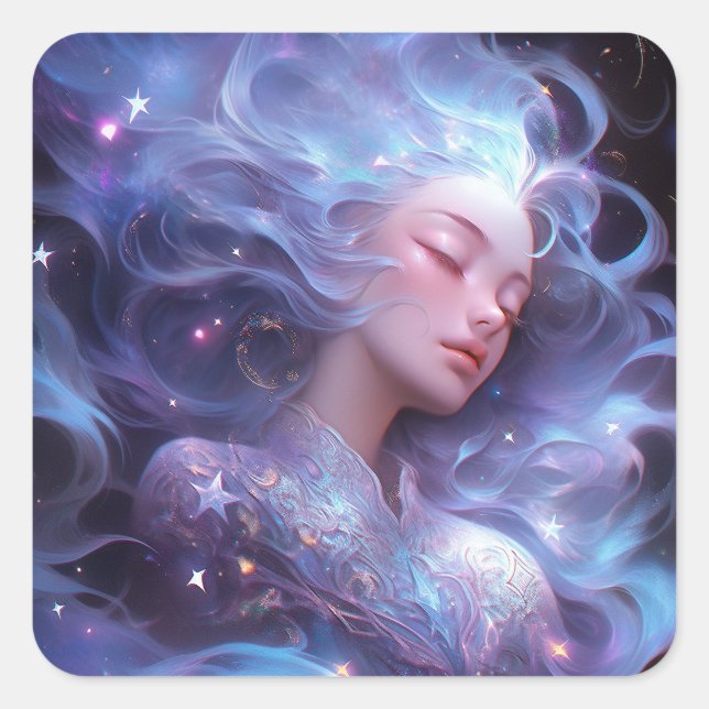 Pegatina Cuadrada Anime Chica Hecho De Estrellas (Anverso)