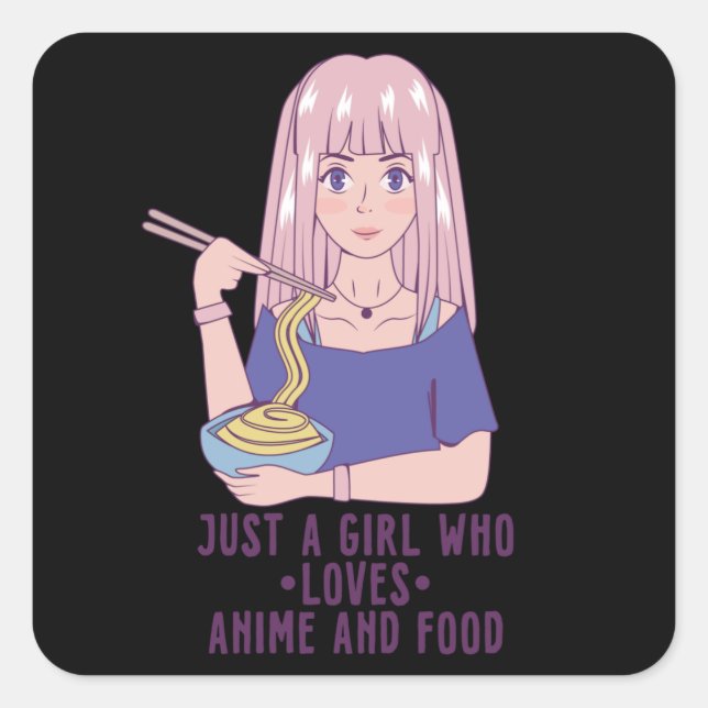 Pegatina Cuadrada Anime Chica | para Anime y Food Lover (Anverso)