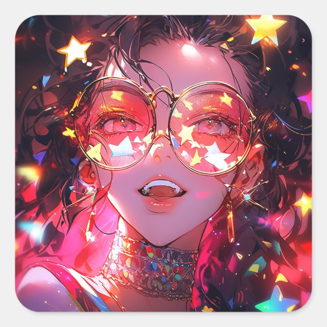 Pegatina Cuadrada Anime Chica Stars (Anverso)