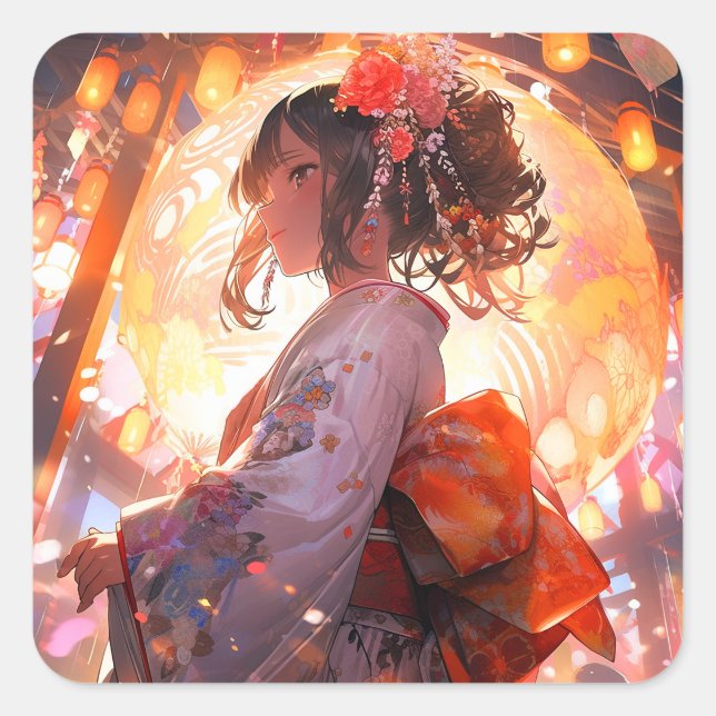 Pegatina Cuadrada Anime Chica Stars (Anverso)