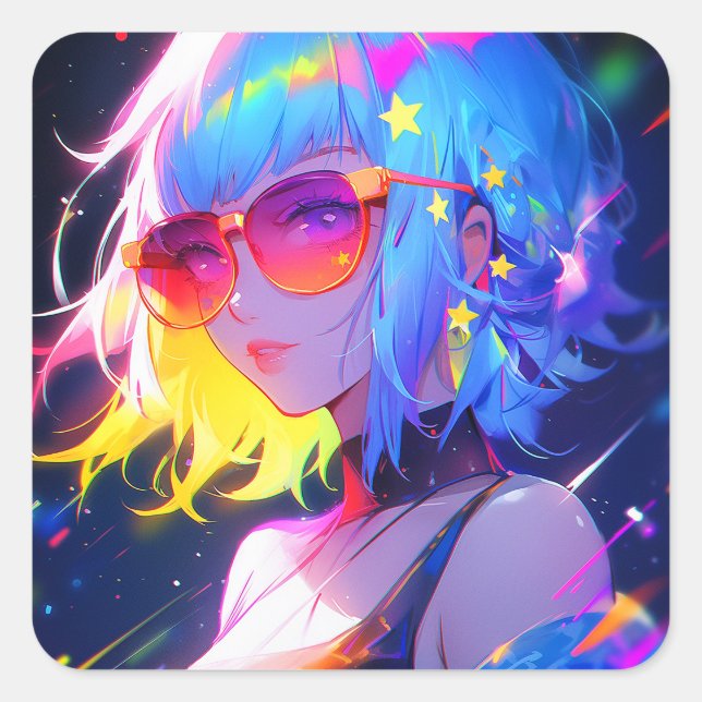 Pegatina Cuadrada Anime Chica Stars (Anverso)