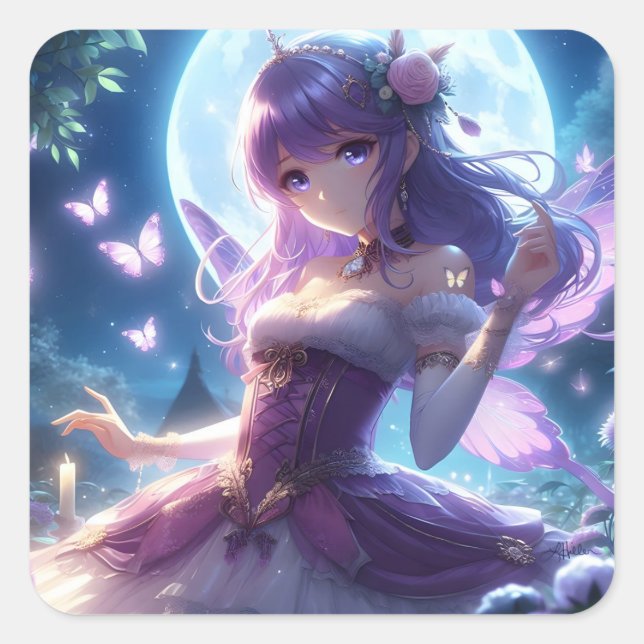 Pegatina Cuadrada Anime Chica Violet Butterfly Wing Moon Fairy (Anverso)