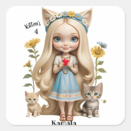 Pegatina Cuadrada Anime Kittens Gatos por Kamala Personalizado de ni