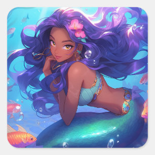 Pegatina Cuadrada Anime Mermaid Chica Fantasy Art