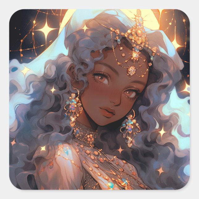 Pegatina Cuadrada Anime Princess Fantasy Art (Anverso)