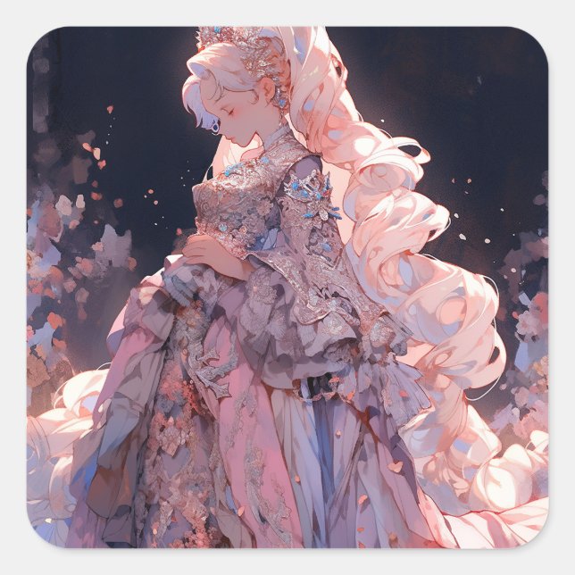 Pegatina Cuadrada Anime Princess Fantasy Art (Anverso)