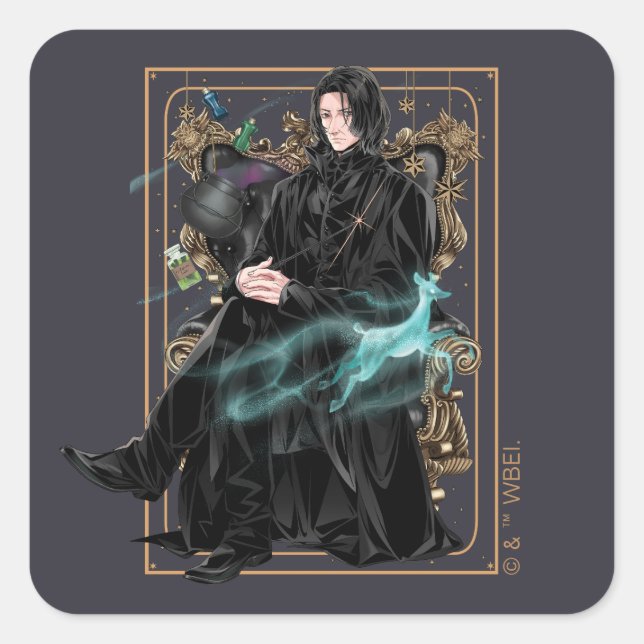 Pegatina Cuadrada Anime Profesor Severus Snape sentado (Anverso)