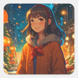 Pegatina Cuadrada Anime Pun, Navidades que no están haciendo nada