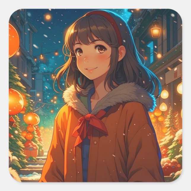Pegatina Cuadrada Anime Pun, Navidades que no están haciendo nada (Anverso)