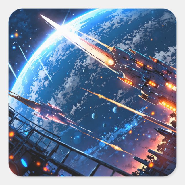 Pegatina Cuadrada Anime space art (Anverso)