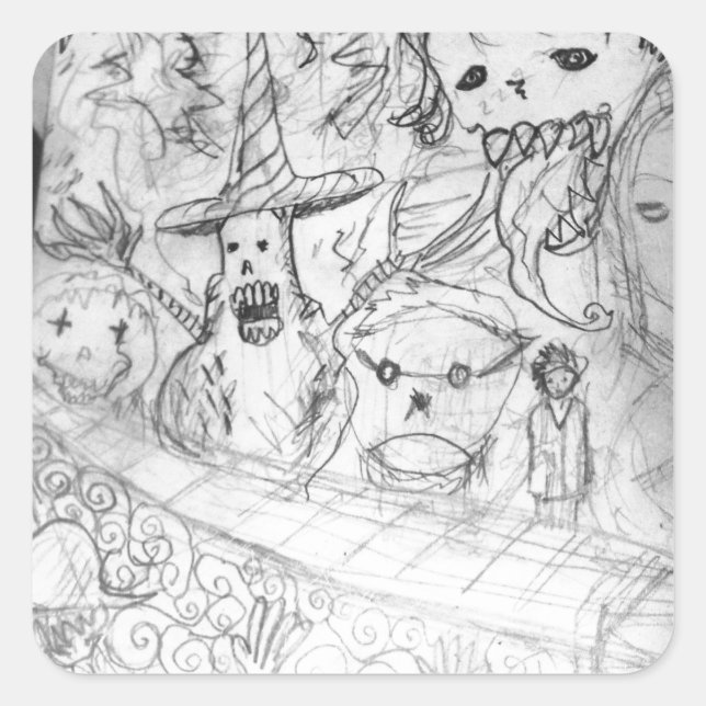 Pegatina Cuadrada anime yaie monster manga (Anverso)