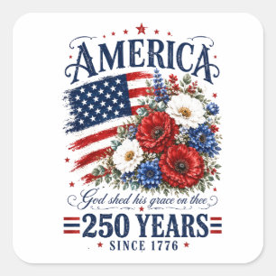 Pegatina Cuadrada Aniversario 250 de Floral América USA
