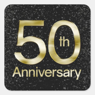 Pegatina Cuadrada Aniversario atractivo del oro 50.o