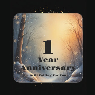 Pegatina Cuadrada Aniversario de 1 año aún enamorándose vínculo