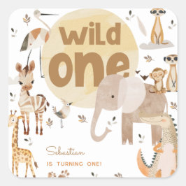 Pegatina Cuadrada Aniversario de animales salvajes de safari