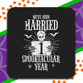Pegatina Cuadrada Aniversario de bodas número 1 Spooktacular de Hall