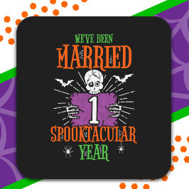 Pegatina Cuadrada Aniversario de bodas número 1 Spooktacular de Hall