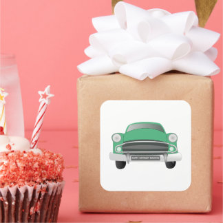 Pegatina Cuadrada Aniversario de Green Mean Retro Car Boy