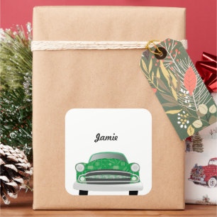 Pegatina Cuadrada Aniversario de Green Mean Retro Car Boy