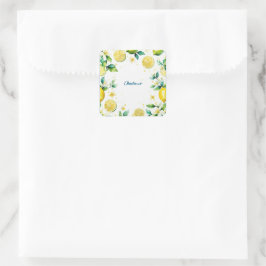 Pegatina Cuadrada Aniversario de la acuarela de limón amarillo simpl