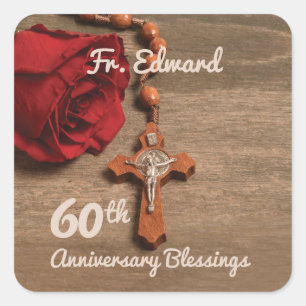 Pegatina Cuadrada Aniversario de la ordenación del sacerdote 60.o